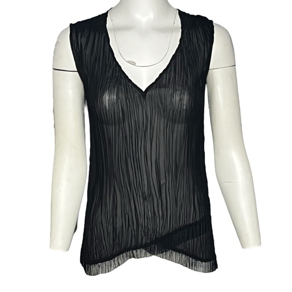 Komarov Blouse Women’s Small Crinkle Pleated Sleeveless Asymmetric Quiet Luxury - Picture 3 of 7